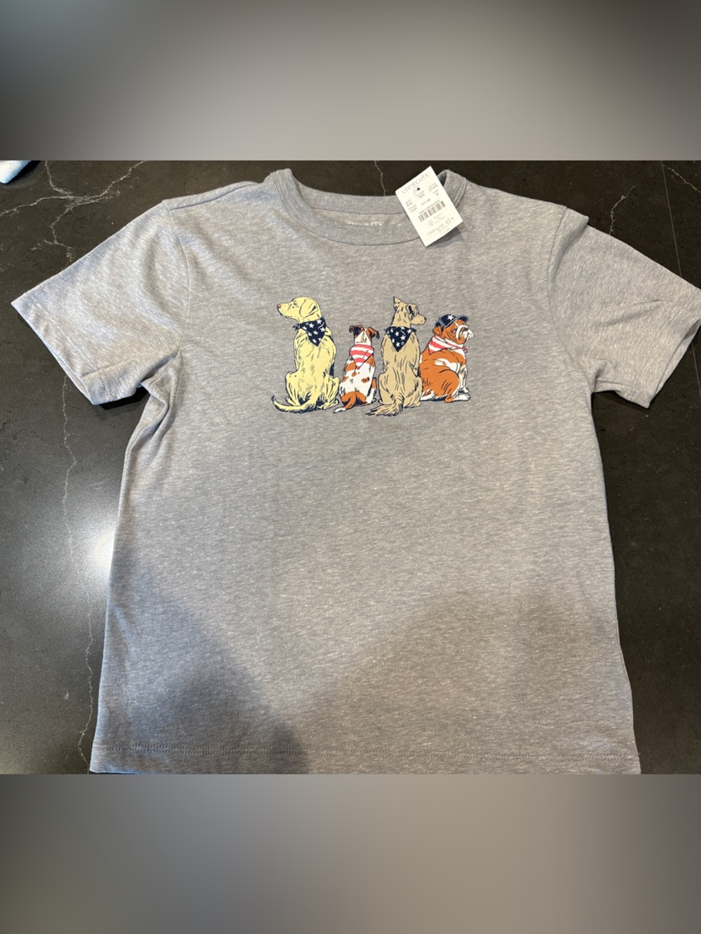 J. Crew Kids Heather Gray Tee with Patriotic Dog Pack Graphic